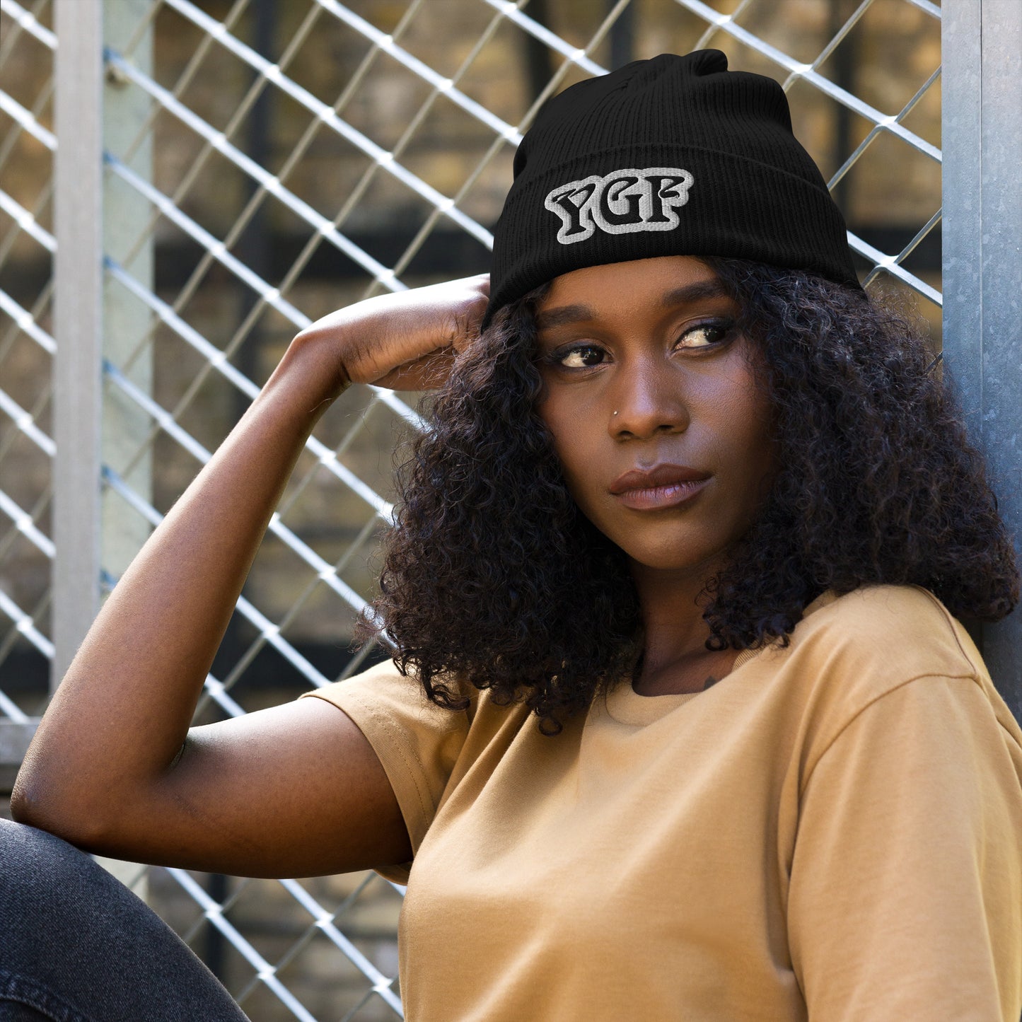 YGF Embroidered Organic Ribbed Beanie