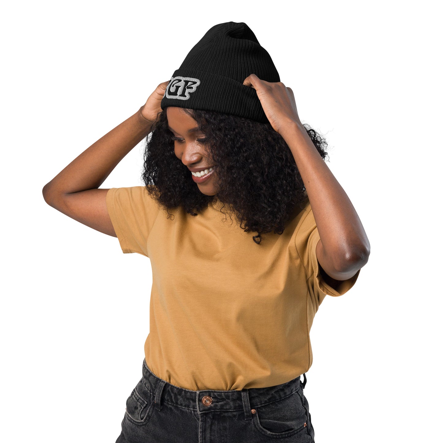 YGF Embroidered Organic Ribbed Beanie