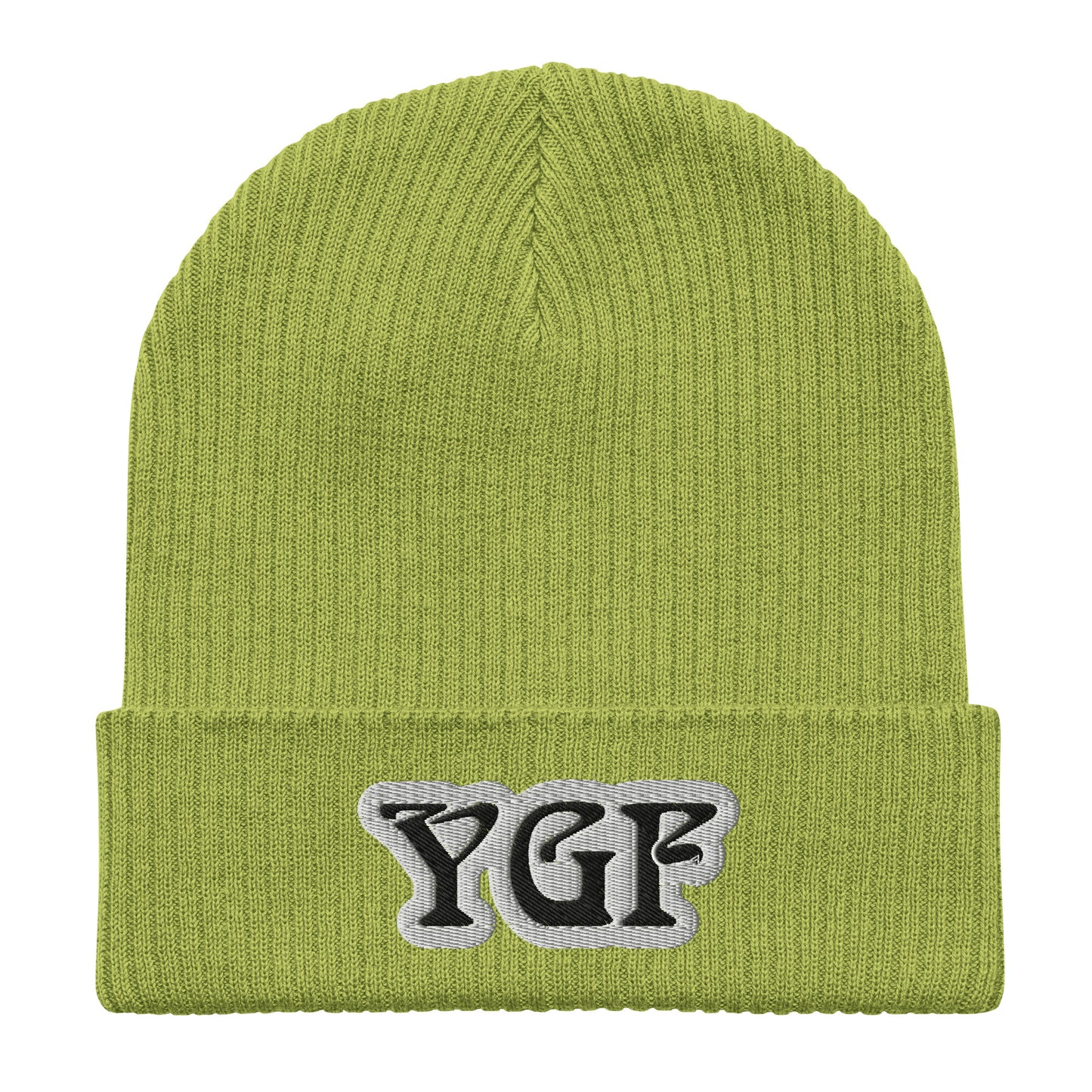 YGF Embroidered Organic Ribbed Beanie