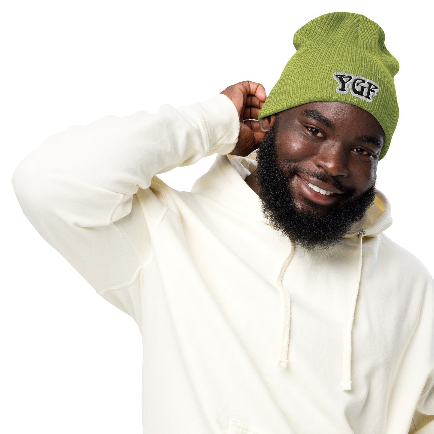 YGF Embroidered Organic Ribbed Beanie