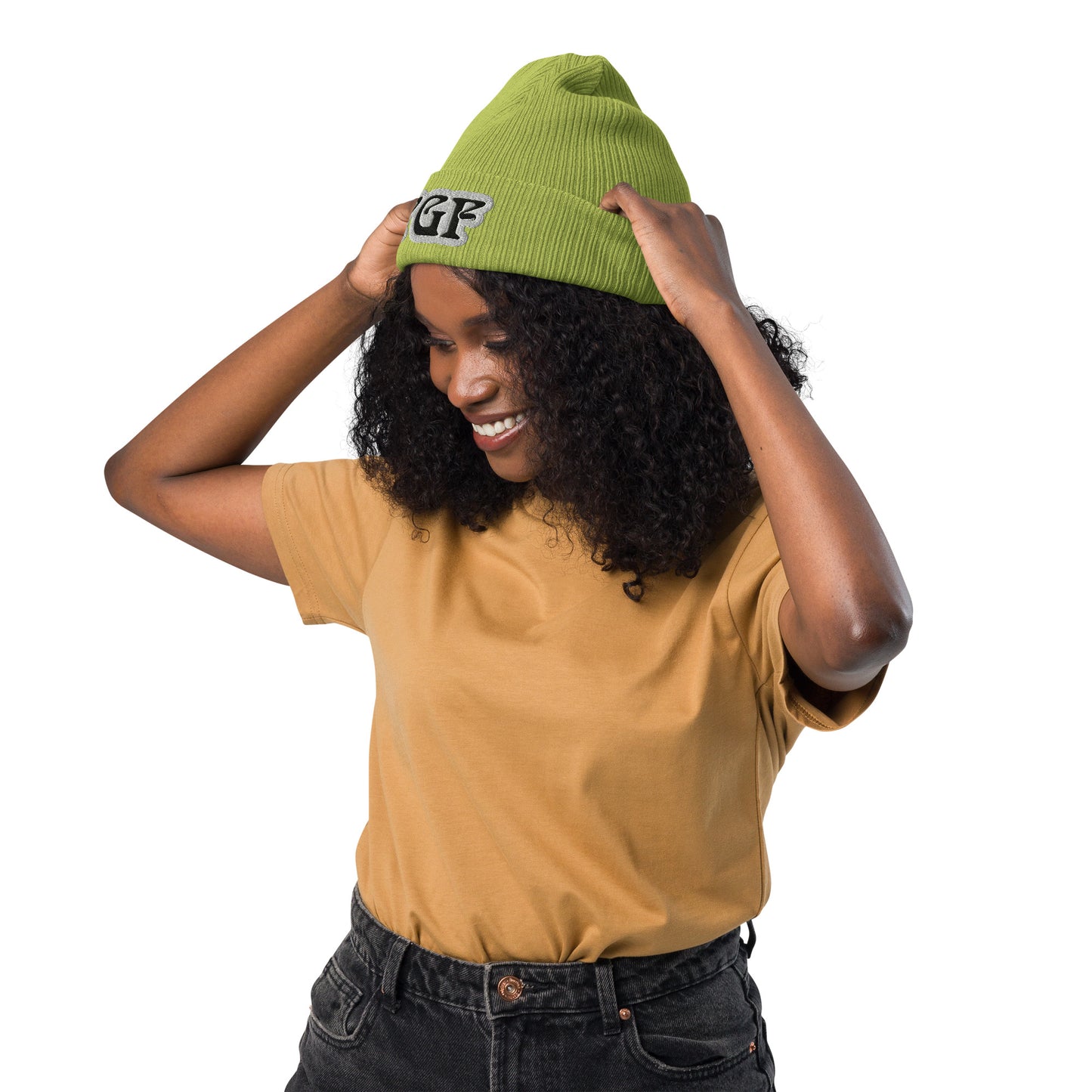 YGF Embroidered Organic Ribbed Beanie