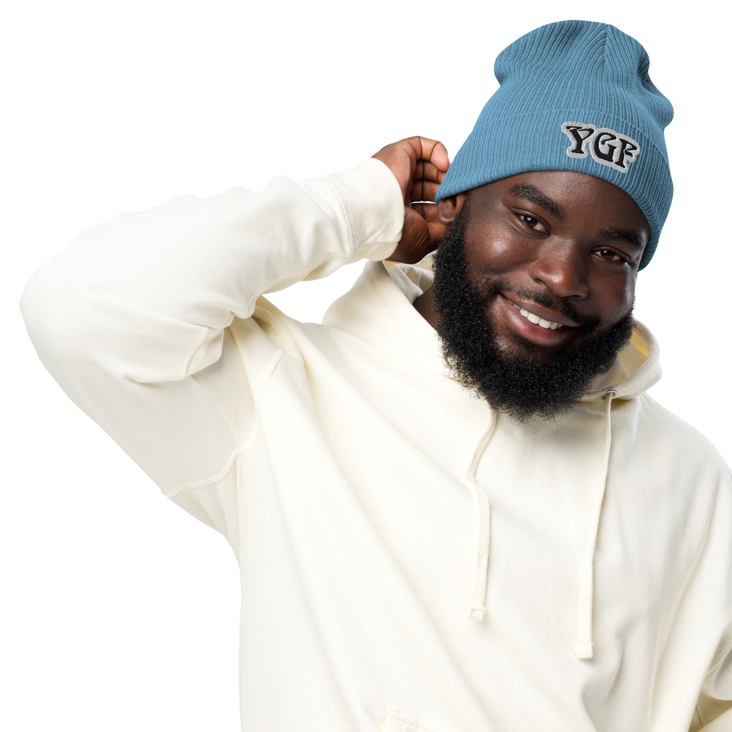 YGF Embroidered Organic Ribbed Beanie