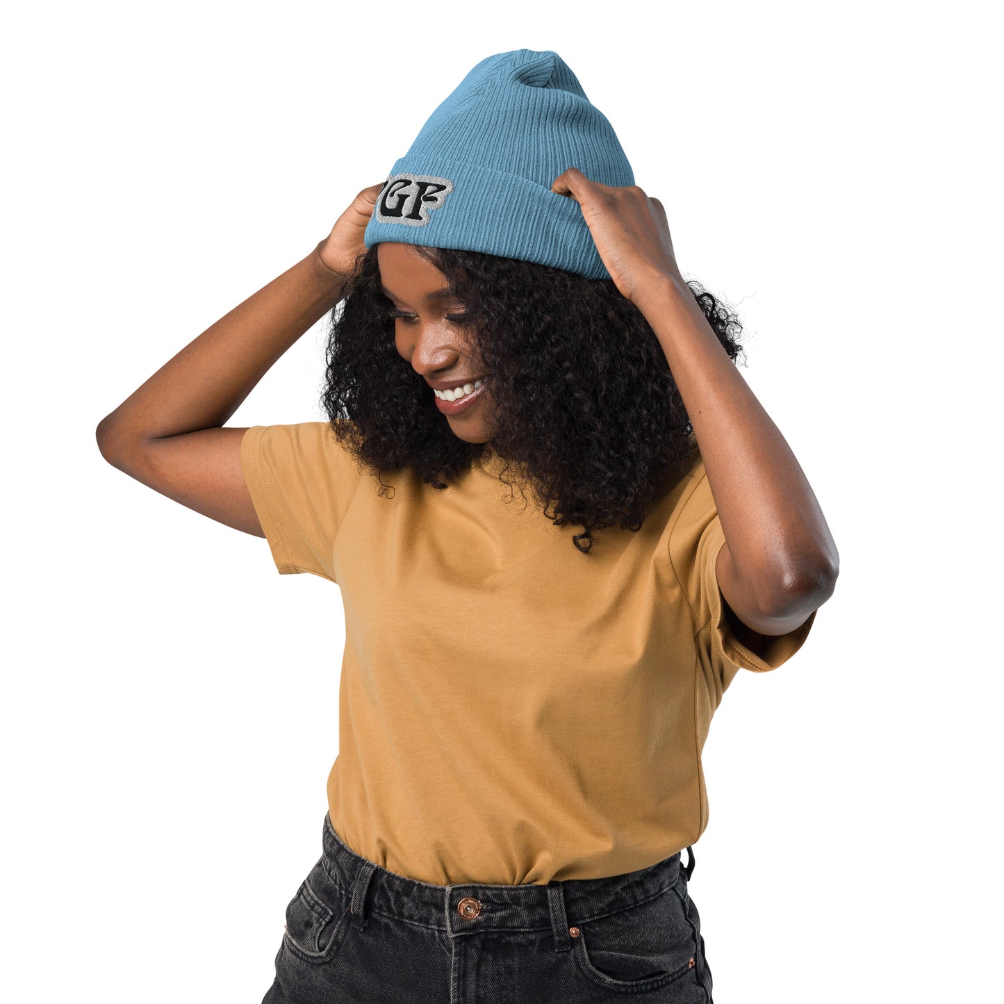 YGF Embroidered Organic Ribbed Beanie