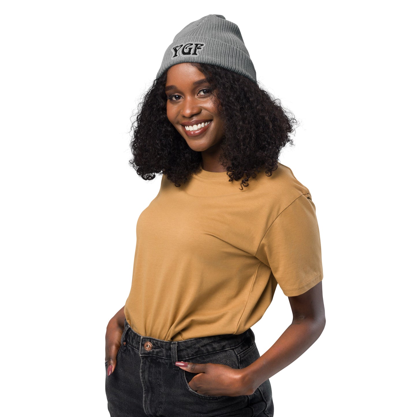 YGF Embroidered Organic Ribbed Beanie