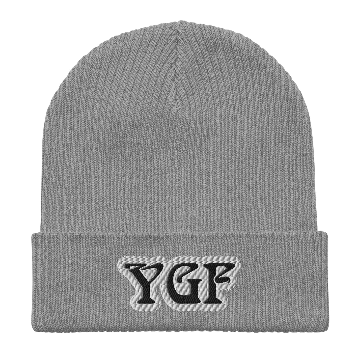 YGF Embroidered Organic Ribbed Beanie