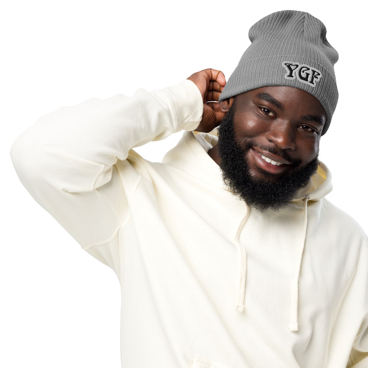 YGF Embroidered Organic Ribbed Beanie