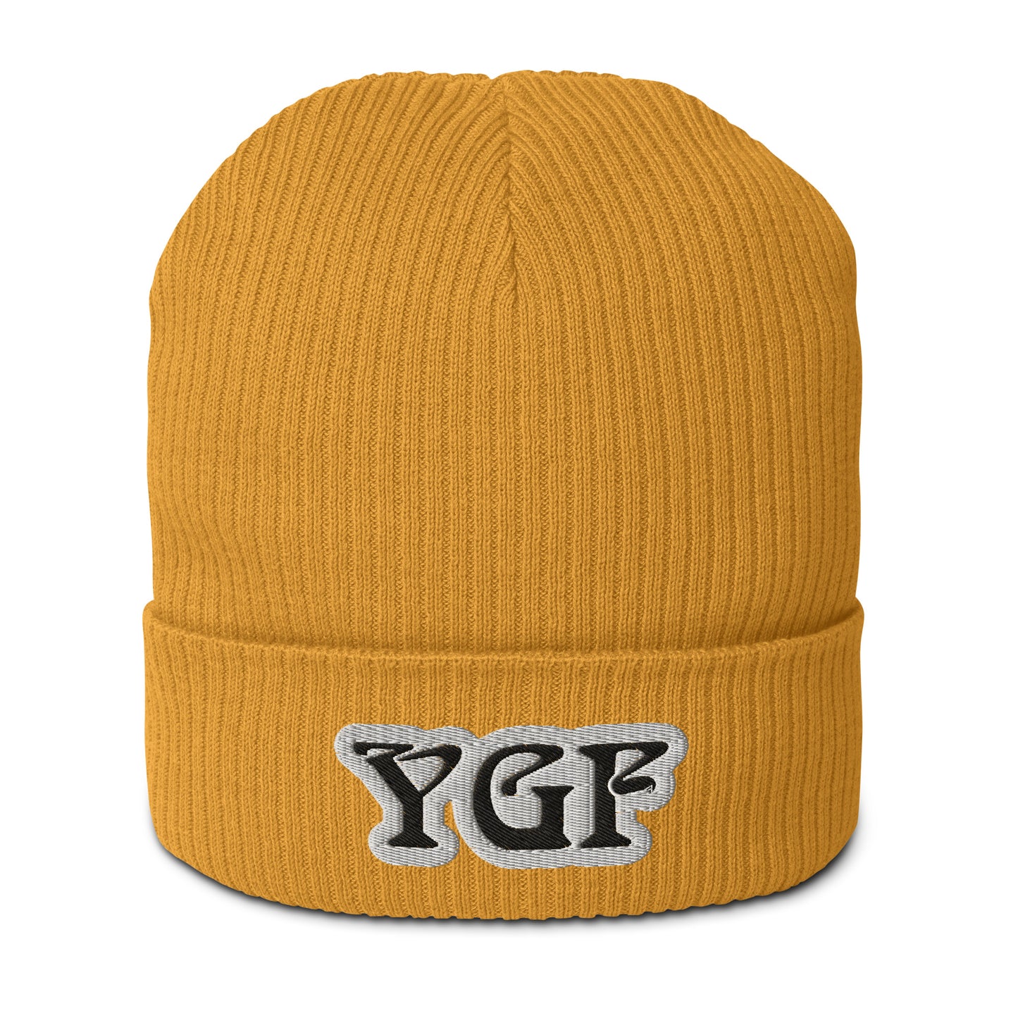 YGF Embroidered Organic Ribbed Beanie