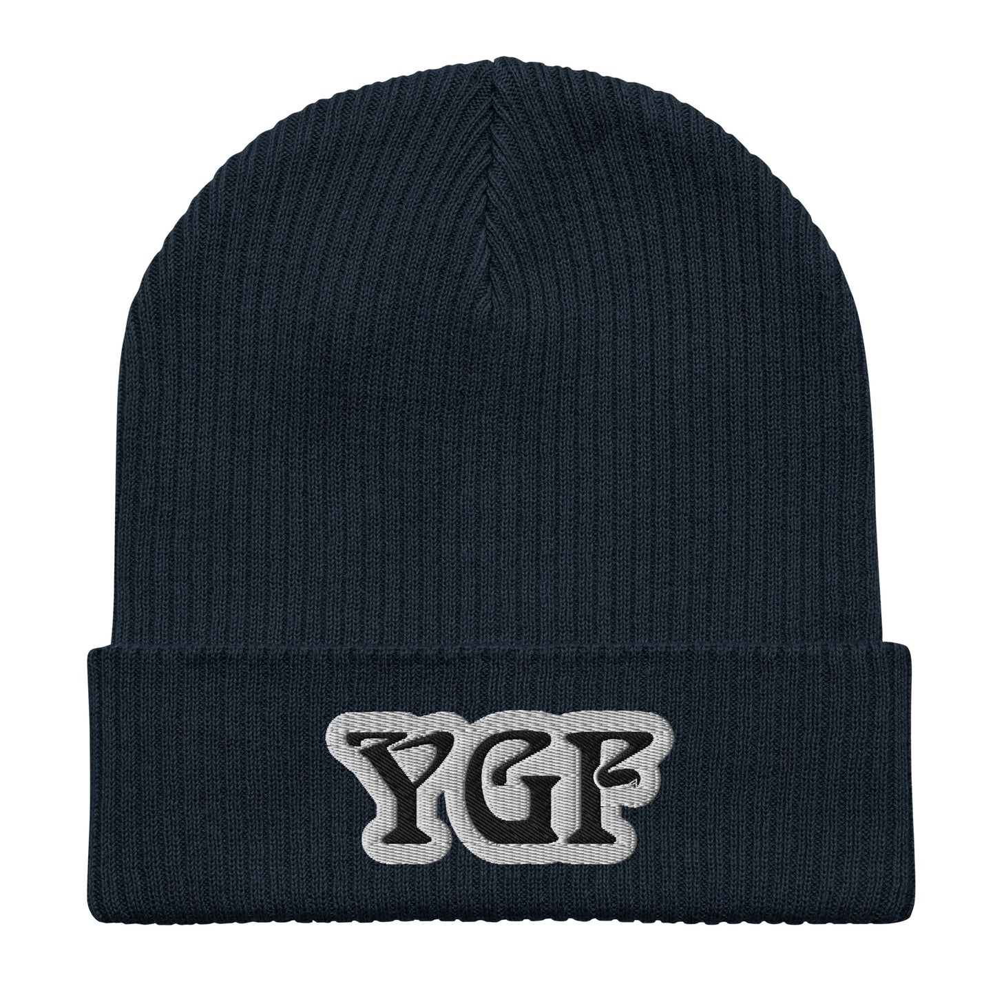 YGF Embroidered Organic Ribbed Beanie