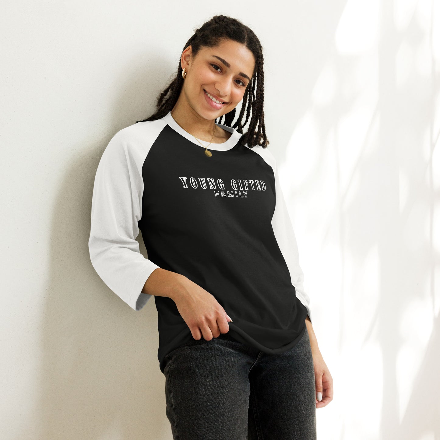 Unisex “Young Gifted Family” 3/4 Sleeve Raglan Shirt