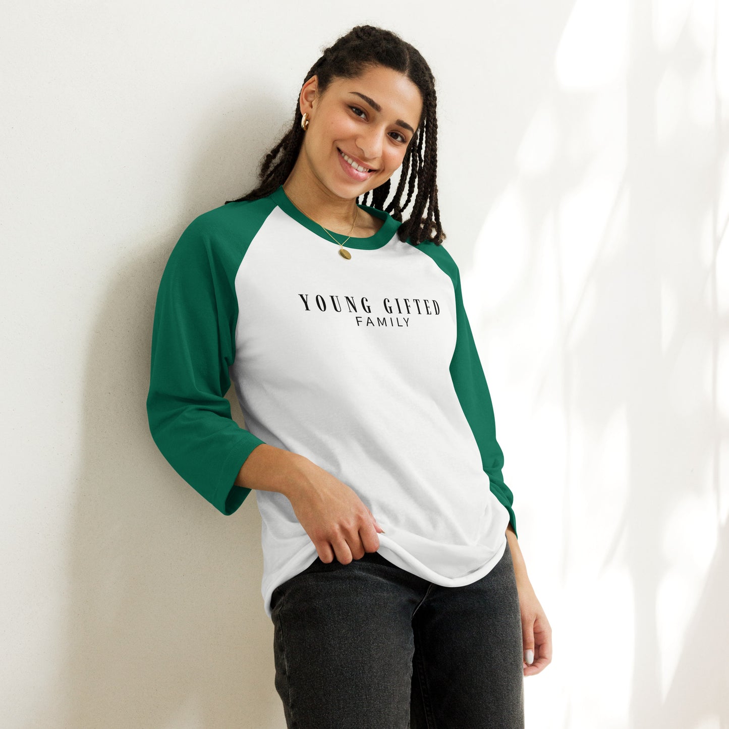 Unisex “Young Gifted Family” 3/4 Sleeve Raglan Shirt