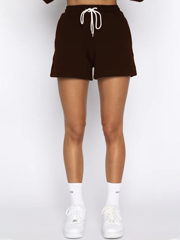 Women's Solid Color Zipper Pullover & Shorts Set